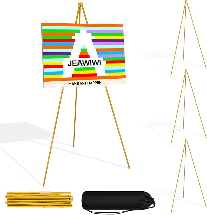 JEAWIWI 4 Pcs Lightweight Easel Stand, 66 Inch, Ochre, with Portable Bags | Adjustable Folding Metal Easel Stand for Wedding Sign, Display Show, Art Show, Poster Display by JEAWIWI