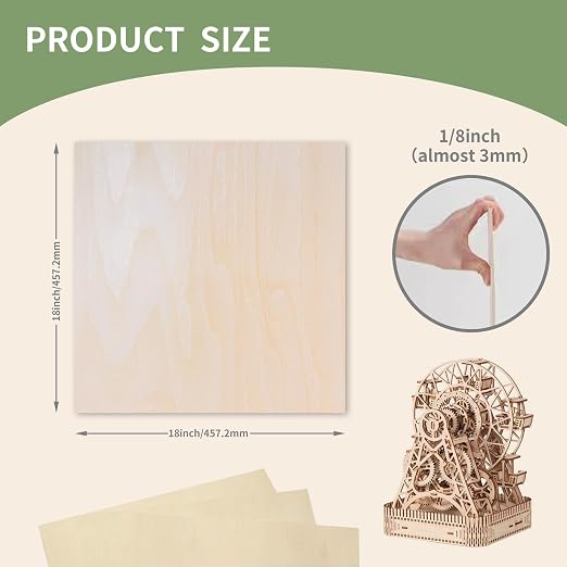 36 Pack Basswood Sheets Board 1/8 Inch Unfinished Wood,3mm Plywood for Laser Cutting,Boards for Crafts for DIY Plywood Sheets Unfinished Wood for Laser Cutting (18inchx18inch) - Image 3