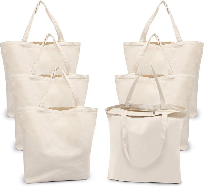 Segarty Canvas Tote Bag with Zipper, 6 PACK 19.7 x 15.7 inch Bags with Handles, 12 Oz Thick Reusable Plain Washable Grocery Shopping Totes for Teacher DIY Art Crafts Painting Decoration by Segarty