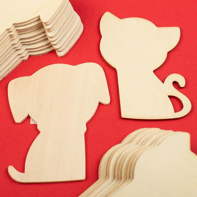 Pack of 24 Kitten and Puppy Wood Cutouts by Factory Direct Craft - Blank Wooden Bulldogs Panthers Wildcats Cat and Dog Pet Shapes for Crafts and DIY Projects (Size: 4" H) by FactoryDirectCraft