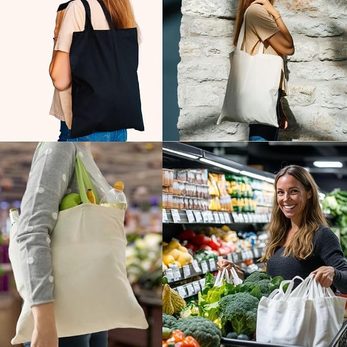Canvas Tote Bags 15x16 – 2 | 6 | 12 Pack Reusable Cotton Totes for Grocery, Crafts, DIY, Painting - Image 2