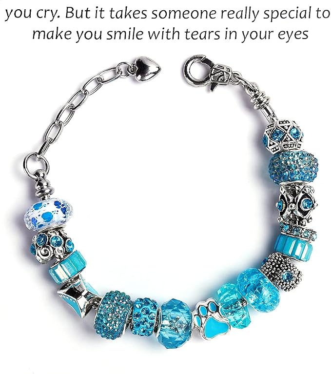 Aipridy European Large Hole Beads, Colorful Glass Charm Beads Set, Assorted Patterns and Designs Rhinestone Craft Beads for DIY Bracelet Jewelry Making (60, Sky Blue Resin+Alloy) - Image 6