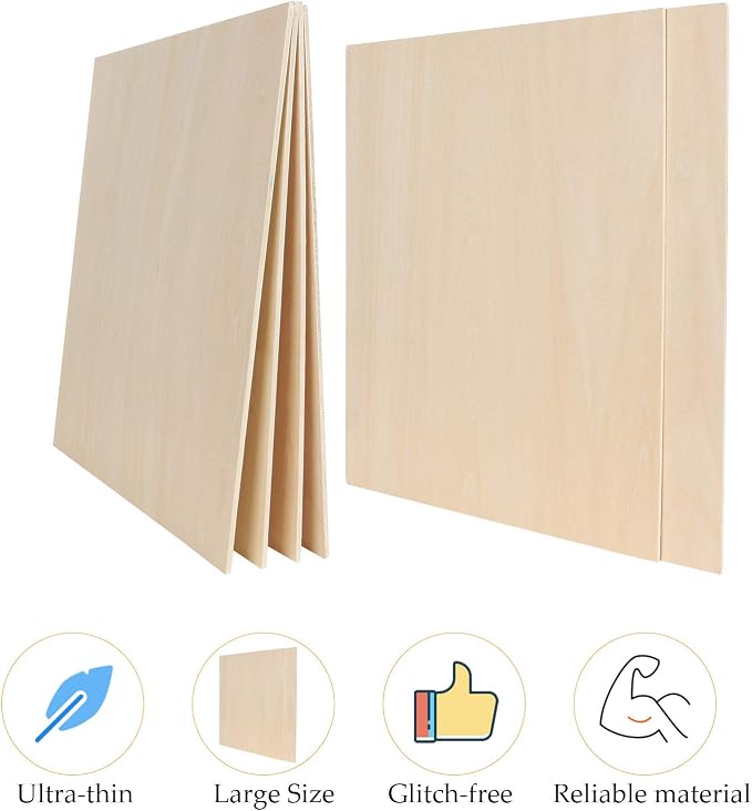 12 Pack Basswood Sheets 1/8 x 12 x 12 Inch Plywood Board, Thin Natural Unfinished Wood for Crafts, Hobby, Model Making, Wood Burning and Laser Projects - Image 4