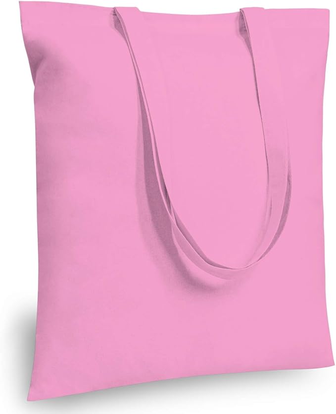 TOPDesign 12-Pack Economical 16"x15" Baby Pink Cotton Tote Bag, Lightweight Medium Reusable Grocery Shopping Cloth Bags, Suitable for DIY, Advertising, Promotion, Gift, Activity by TOPDesign