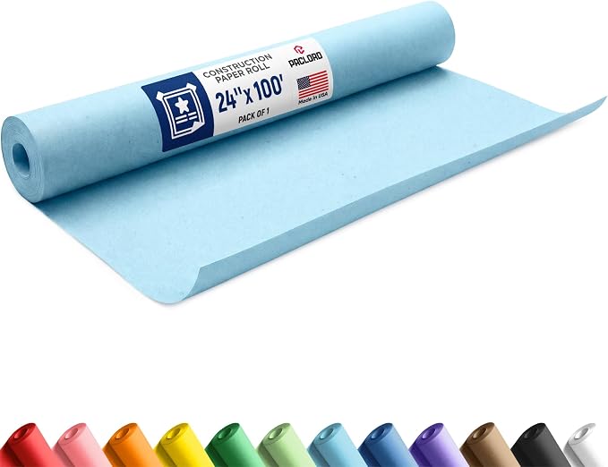 Light Blue Construction Paper Roll 24" x 100 ft, Made in USA | Bulletin Board Paper for Classroom, School Projects, Arts & Crafts, DIY Decorations, Kids Gift & Flower Wrapping by Paclord