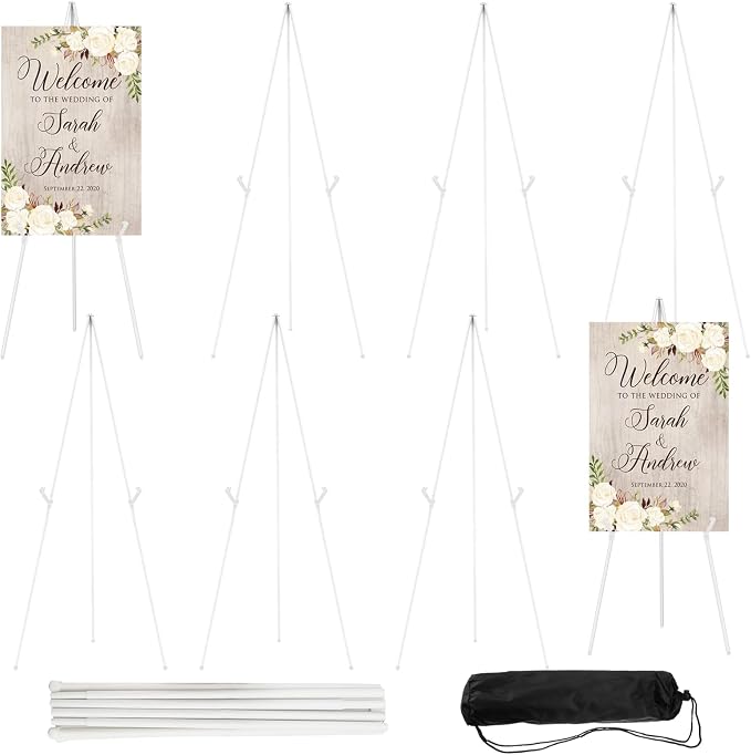 JEAWIWI 8 Pcs Lightweight Easel Stand, 66 Inch, White, with Portable Bags | Adjustable Metal Folding Easel Stand for Wedding Sign, Display Show, Arts, Poster, Party & Home Use by JEAWIWI