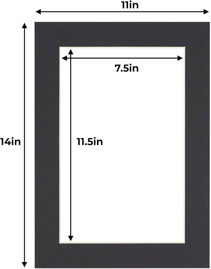 8x12 Mat for 11x14 Frame - Precut Mat Board Acid-Free Show Kit with Backing Board, and Clear Bags Black 8x12 Photo Matte Made to Fit a 11x14 Picture Frame Matboard for Framing, Pack of 10 Mats - Image 2