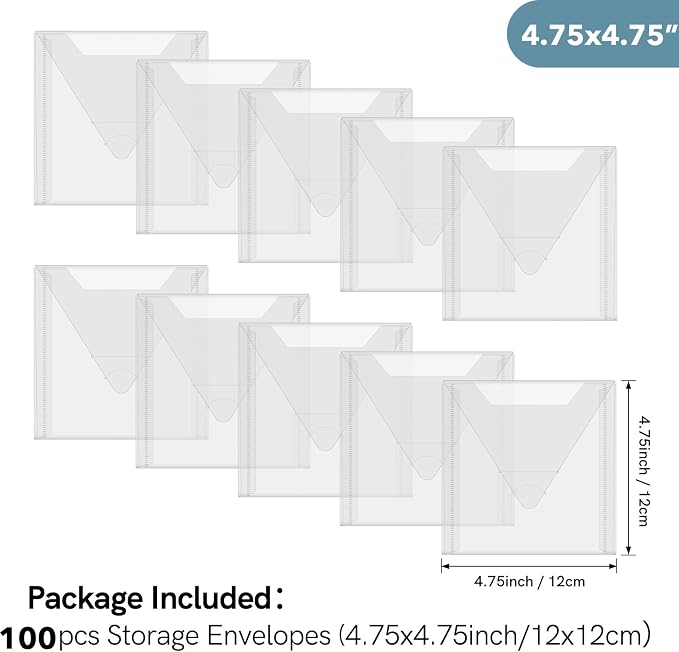 Briartw 100 Pack 4.75x4.75" Square Storage Bag,Resealable Plastic Envelopes Pockets for Cutting Dies Stencil Crafts Organizer Holder,Clear Storage Envelopes for Clear Stamp,Die Cuts,Scrapbook Paper - Image 2