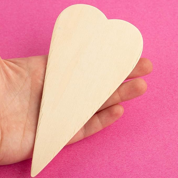 Pack of 24 Unfinished Wooden Heart Cutouts - Blank Wood Heart Shapes DIY Valentine's Day Sweetest Day Craft Projects Made in USA (Size: 6-1/4" H x 3-1/8" W) - Image 3