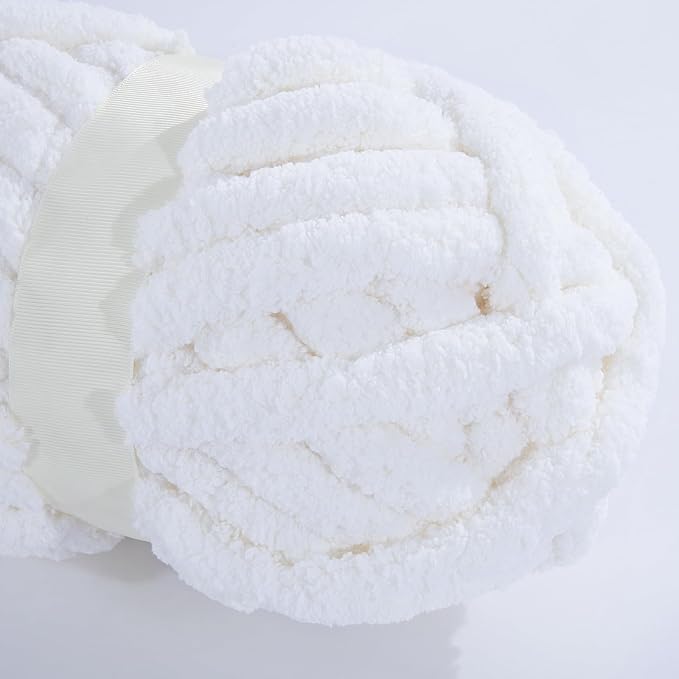 HOMBYS Pure White Chunky Chenille Yarn for Crocheting, Bulky Thick Fluffy Yarn for Knitting,Super Bulky Chunky Yarn for Hand Knitting Blanket, Soft Plush Yarn, 8 Jumbo Pack (27 yds,8 oz Each Skein) - Image 7