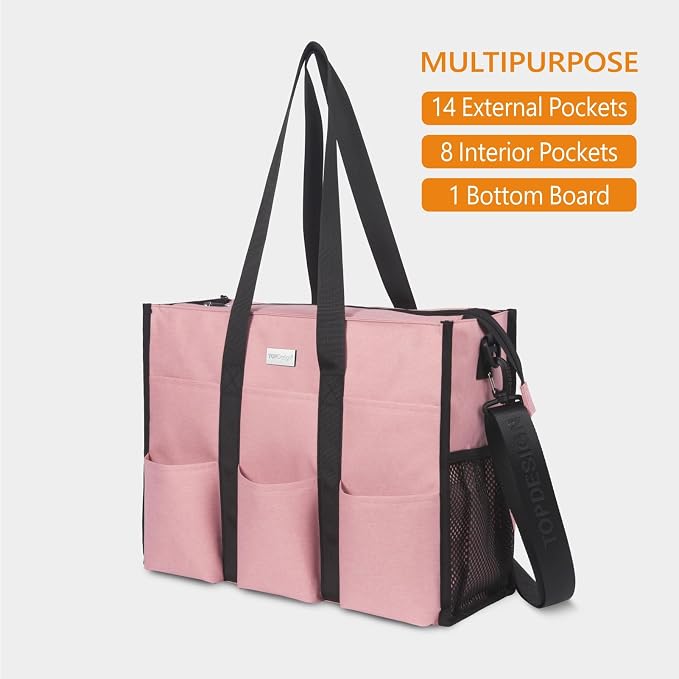 TOPDesign Utility Water Resistant Tote Bag with 22 Pockets, Top Zipper Closure & Thick Bottom Support, for Working Women - Image 3