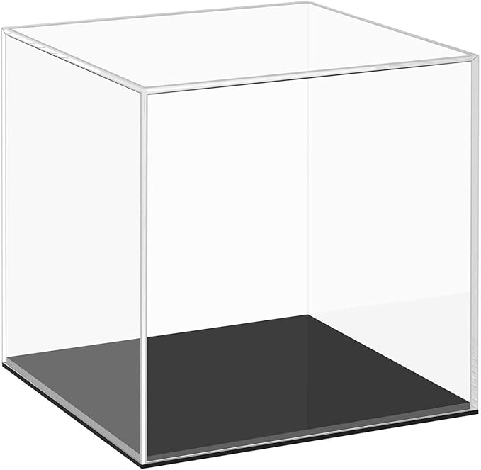 Cliselda Clear Acrylic Display Case with Black Base 4x4x4 inch | Square Acrylic Box Cube Small Storage Containers, Fully Assembled Dustproof Display Box for Collectibles Action Figures by Showthebeautyoflife