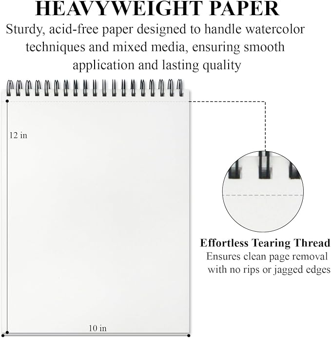 Watercolor Sketchbook 10"x12", 32 Sheets (64 Pages) Water Color Paper, 140lb/300gsm Watercolor Paper, Spiral Hardcover Watercolor Notebook for Painting, Water Color Sketch Books for Teens & Adults. - Image 2