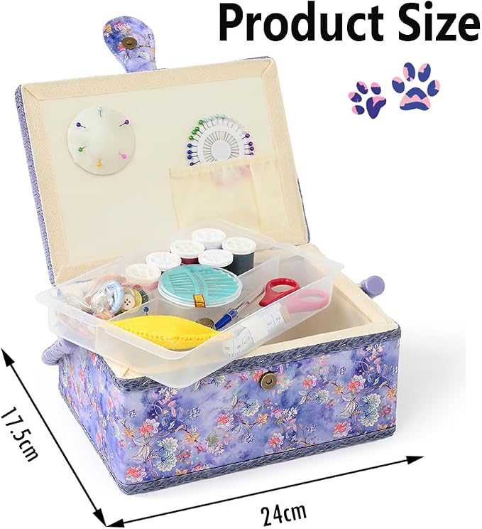 Sewing Basket with Sewing Supplies, Medium Sewing Box for Accessories Storage, Purple Flower - Image 6
