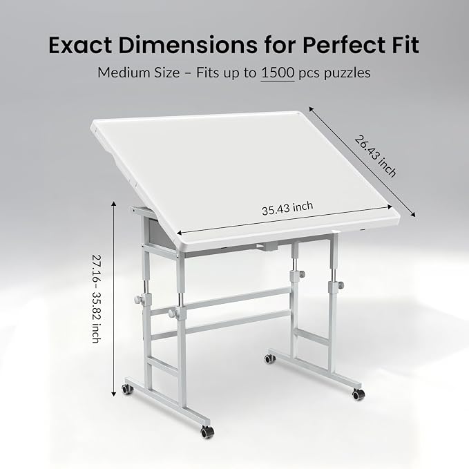 1500 Piece Light-Weight Adjustable Tilting Plastic Jigsaw Puzzle Table for Adults, 25.59"x34.25"Puzzle Board with 4 Drawers&Protective Cover, 45-Degree Any-Angle Tilt,Laptop Table for Couch - Image 2