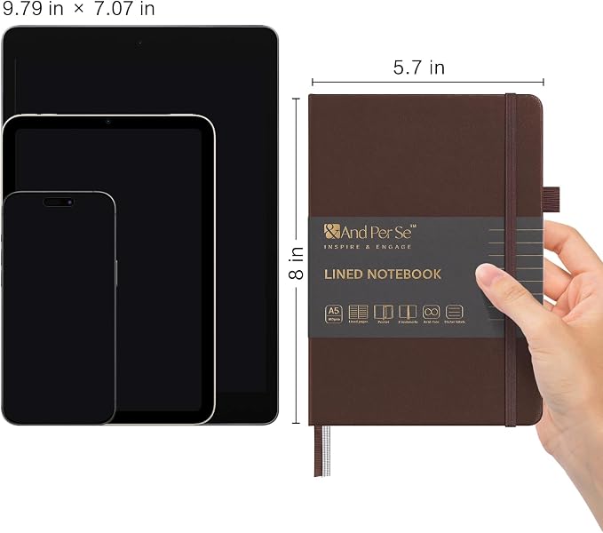 &And Per Se Lined Journal Notebook, 160 Pages, A5 5.7 x 8 inches College Ruled Thick Paper Notebook Journals for Writing, Hardcover Notebooks for Women Men Office School (1 Pack, Chocolate) - Image 3