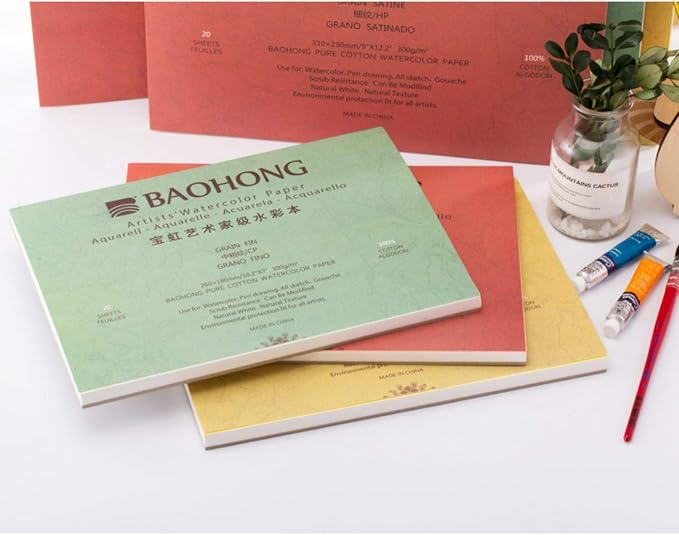 BAOHONG Artists' Watercolor Paper Block (20 Sheets, glued on Four Edges), 100% Cotton, Acid-Free, 140LB/300GSM, Watercolor Art Supplies for Wet, Dry, and Mixed Media Painting (Cold Press 16.2"X12.2") - Image 2