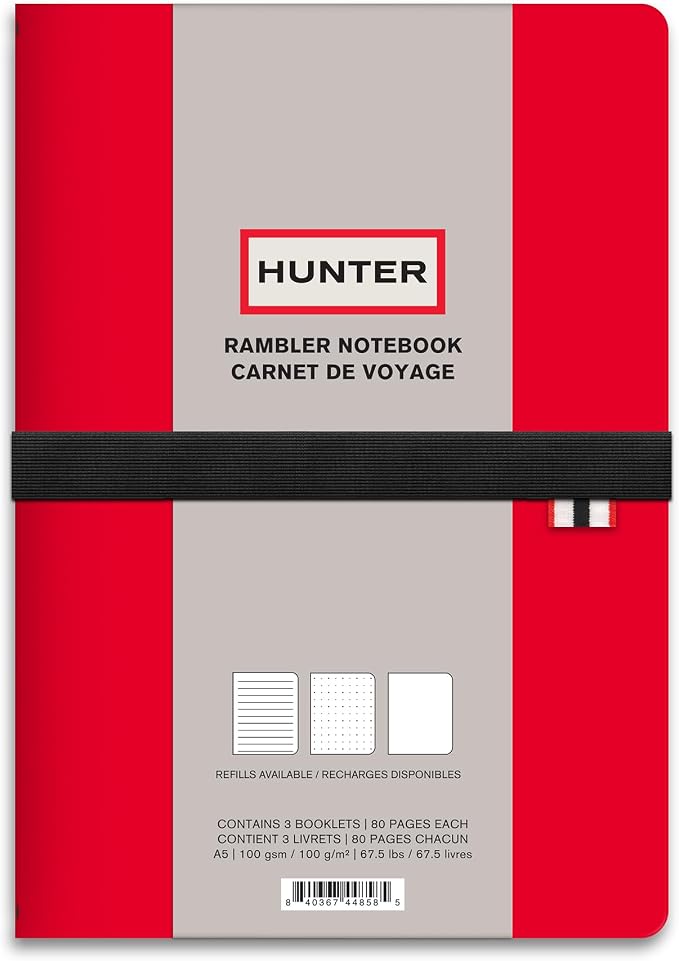 Hunter - Rambler Refillable Notebook, 8.6” X 6” Book with 3 A5 Booklets, 80 Pages Each of Lined Paper, Dot Grid, & Blank Pages for Drawing or Journaling, Elastic Band & Inside Pocket, Hunter Red - Image 2