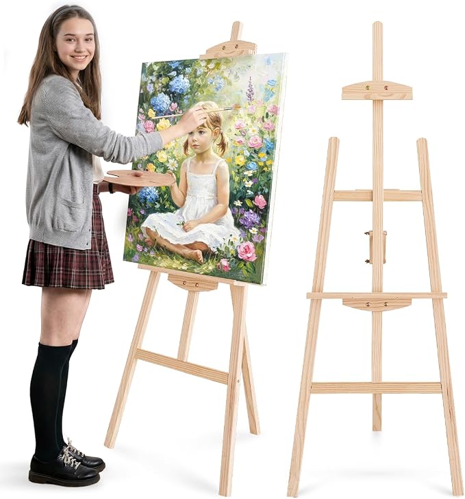 Pine Wood A-Frame Art Easel Stand, Foldable Wooden Painting Easel, Natural | Adjustable wooden painting easel hold up to 41"canvas,Wood easel for display home studio outdoor wedding student adult artist by Easwdspk