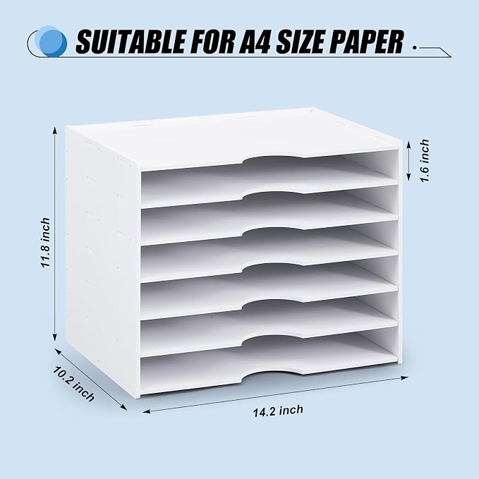 7 Tier Scrapbook Paper Organizer 14.2 x 10.2 x 11.8 Inch Stackable Paper Storage Holder for Desk Desktop File Organizer for Home Office Classroom School - Image 2