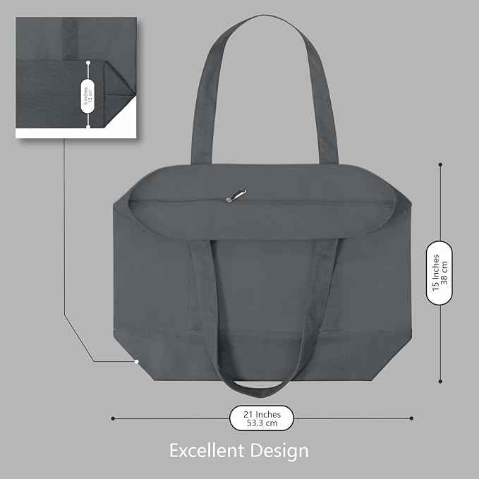 TOPDesign 3-Pack Canvas Tote Bags with an External Pocket, Reusable Grocery Shopping Bags, Top Zipper Closure, Daily Essentials (Grey) - Image 5