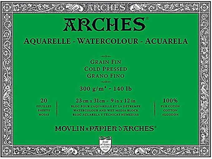 Arches Watercolor Paper Block, Cold Press, 9" x 12", 140 pound by ARCHES