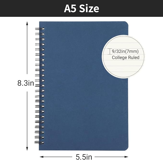 EUSOAR Students Ruled Spiral Notebook, A5 12packs 5.5"X8.3" 120 Pages Lined Travel Writing Notebooks Journal, Memo Notepad Sketchbook, Students Office Business Diary Ruled Book Journal-6 Colors - Image 2