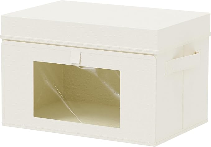 Storage Bins with Lid & Window, 1 Pack, Beige, 15x9.8x9.8 In | Foldable Transparent Window Cube Organizer Basket with Lid and 2 Handles, Storage Boxes for Shelves with Cover by Unknown