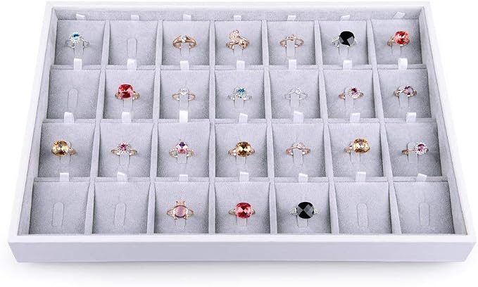 Velvet Stackable Jewelry Tray 28 Grids Rings Organizer Display Showcase Jewelry Display Tray by Woodten