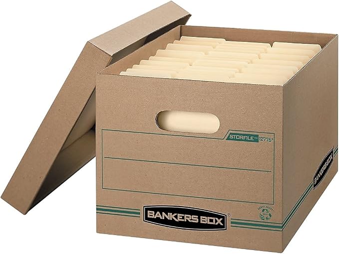 Banker's Box 12-Pack Recycled Basic-Duty File Storage Box, Letter/Legal | Tame everyday paperwork with affordable file boxes, lift-off lids, and reinforced handles for simple record storage. - Image 2