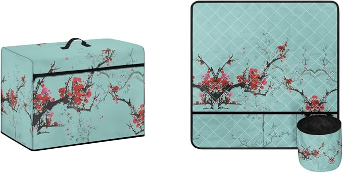 Plum Sewing Machine Dust Cover & Table Mat with Pockets for Sewing Accessories Non Slip Mat Reduce Vibration Movement Home Decor by Kathyboom