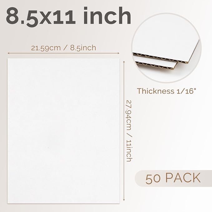 Golden State Art 50 Pack 8.5x11 Corrugated Cardboard Sheets One-side White | One-side White Flat Cardboard Inserts, Layer Pads, For Packaging, Shipping, Mailing Divider or DIY Crafts - Image 2