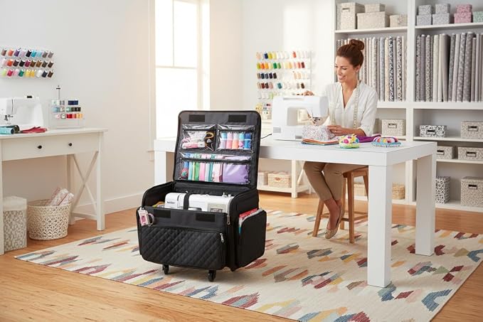 Everything Mary 4 Wheels Collapsible Deluxe Sewing Machine Storage Case - Rolling Trolley Carrying Bag for Brother, Singer - Image 2
