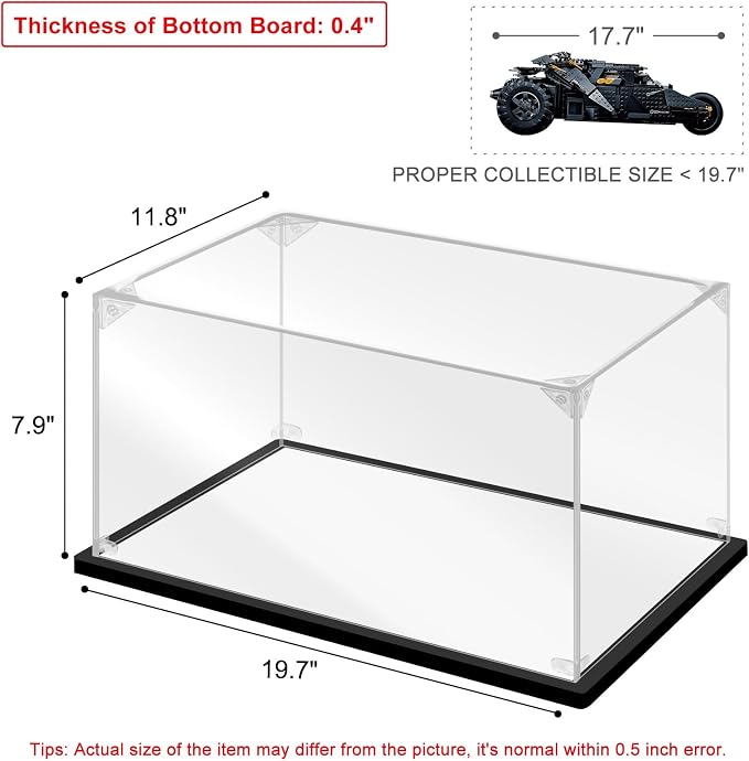 Acrylic Display Case for Collectibles Assemble Acrylic Display Box for Lego 76240 Building Set Clear Acrylic Case for Display Action Figures Car Model Toys(Black,19.7*11.8*7.9 inch) - Image 2