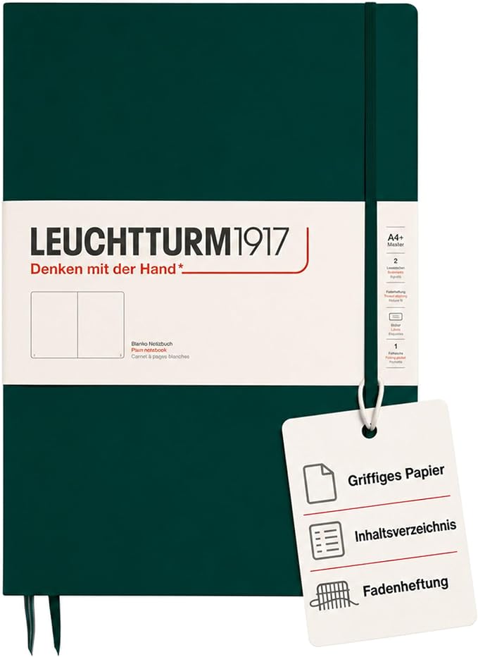 LEUCHTTURM1917 - Notebook Hardcover Master Slim A4+ - 123 Numbered Pages for Writing and Journaling (Forest Green, Plain) by LEUCHTTURM1917