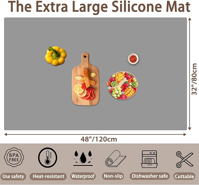 Silicone Mats for Kitchen Counter, 48"x32"(120cmx80cm) Large Heat Resistant Mat Kitchen Island Waterproof Countertop Protector Mat Nons-slip Extra Large Counter Mat, Semitransparent - Image 2