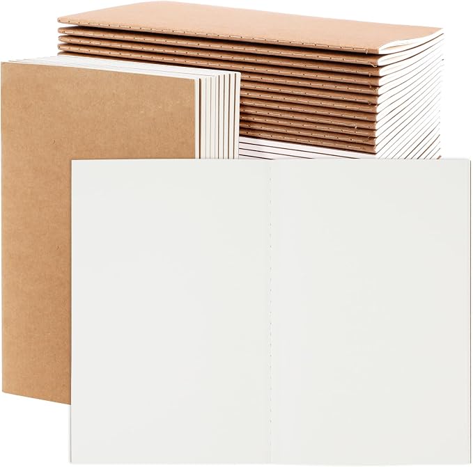 EOOUT 24 Pack Blank Kraft Notebooks, A5 Journals Notebook Bulk, Unlined Paper Sketchbooks, 8.3x5.5in 60 Pages Travel Journal Set for Journaling, Student, Kids, Writing by EOOUT