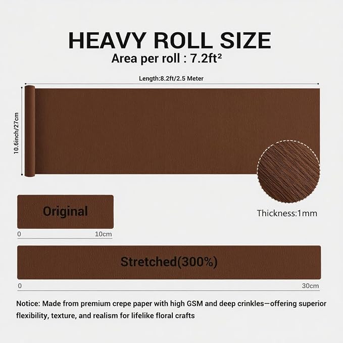 Heavy Crepe Paper for Flower Making, DIY Crafts | Italian-Quality Crepe Paper with 300% Stretch | Papel Crepe de Colores Paquete - Image 2