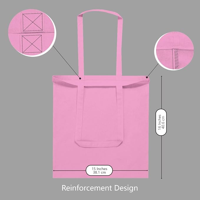 TOPDesign 12-Pack Economical 16"x15" Baby Pink Cotton Tote Bag, Lightweight Medium Reusable Grocery Shopping Cloth Bags, Suitable for DIY, Advertising, Promotion, Gift, Activity - Image 5