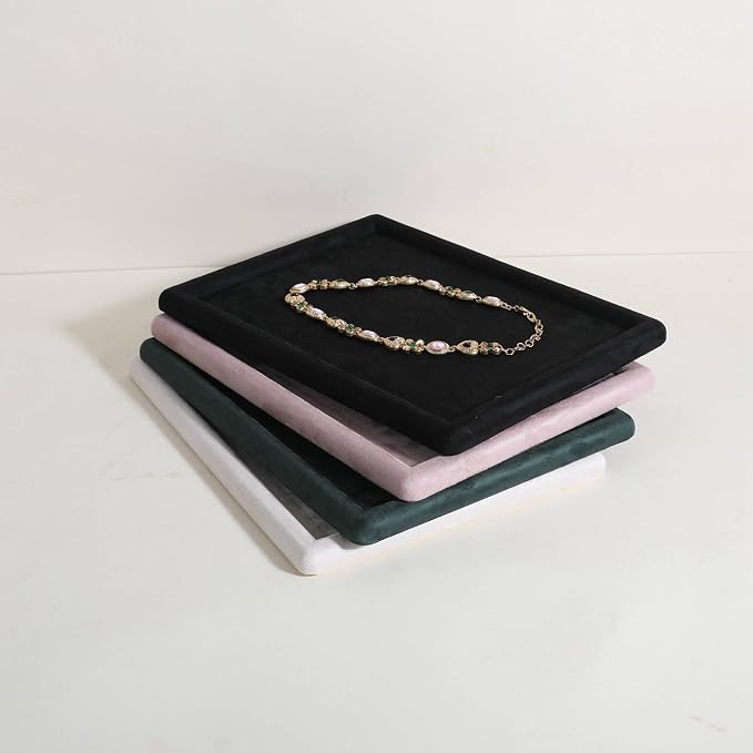 Gemehou velvet Jewerly display tray, Top Microfiber Jewelry storage organizer plate, Empty Jewelry showcase tray for Necklace Bracelet Ring Earring Watch (Black-Medium, 11.8 x 8.7 in) - Image 4