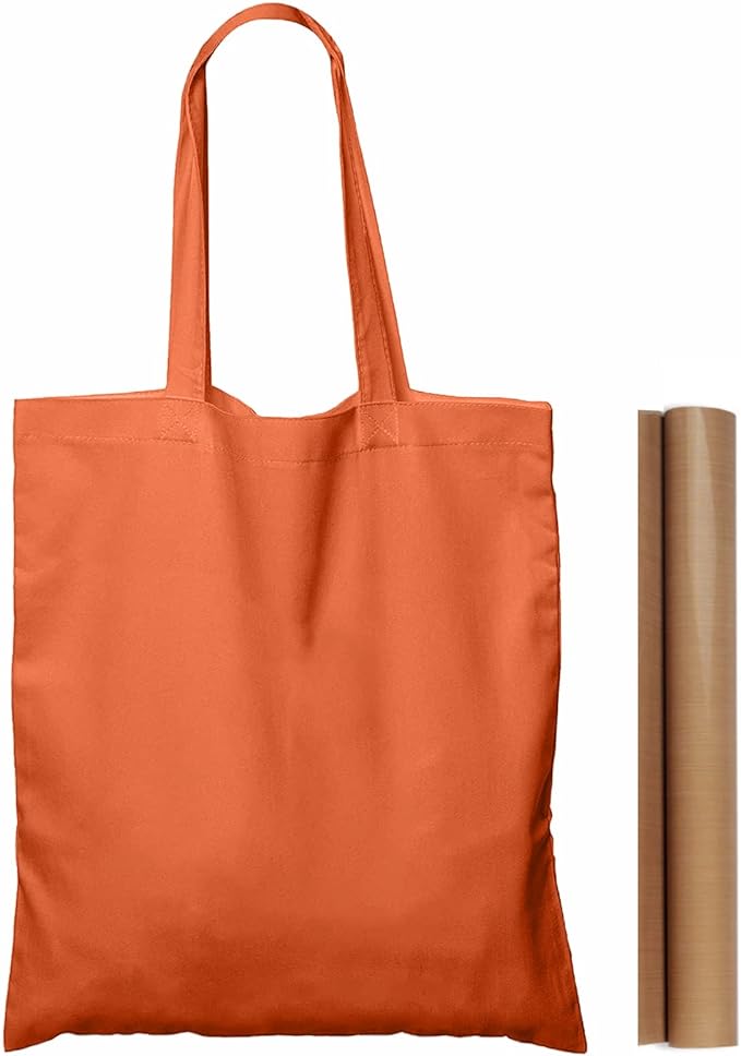 NPBAG 5 Pack 15'' X 16'' Orange Cotton Tote Bags, Blank Bulk Cloth bags with 1pc of PTFE Teflon Sheet by NPBAG