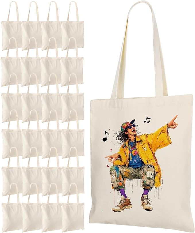 Lzerking 24 Pack Canvas Tote Bags Bulk (14x15 Inches, Natural Color) | Perfect for DIY projects (painting, sublimation, HTV, screen printing), 10oz fabric, reusable bags, machine washable by Lzerking