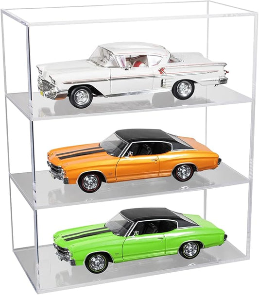 Better Display Cases Clear Table Top Acrylic 1:18 Scale Diecast Model Car Display Case with 3 Shelves (A122)