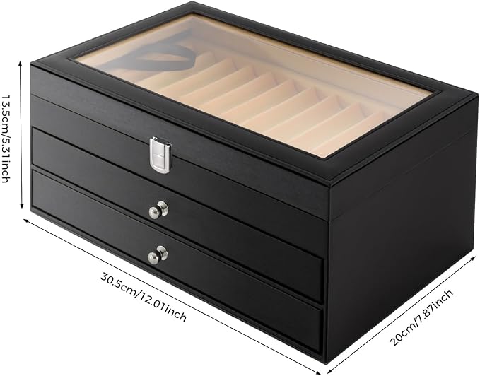 3 Layer Wood Pen Display Box, 36 Slot Wood Pen Display Organizer with Visible Glass Lid, Black Fountain Pen Storage Box for Desk, Study, Living Room - Image 4