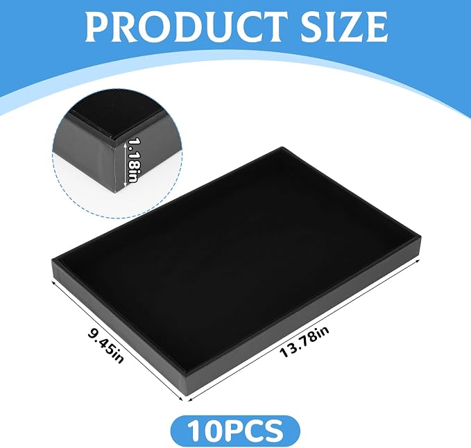 10 Pcs Velvet Stackable Jewelry Tray Showcase Display Jewelry Organizer Tray for Drawers Countertop, Empty Plate for Necklace, Ring, Bracelet Organizing, and Earring Storage Display (Black) - Image 2