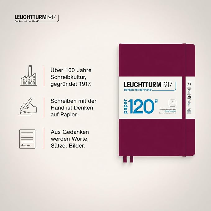 LEUCHTTURM1917 - 120G Special Edition - Medium A5 Dotted Hardcover Notebook (Port Red) - 203 Numbered Pages with 120gsm Paper - Image 8