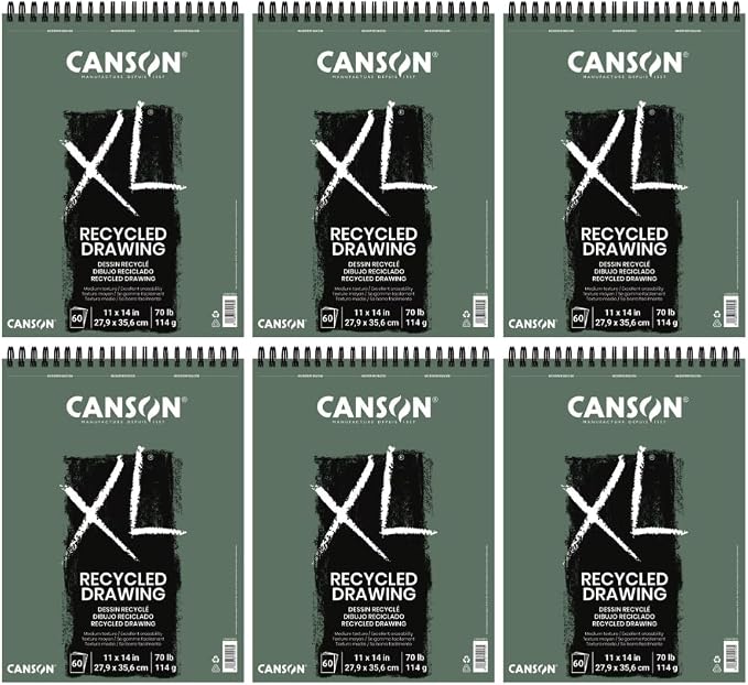 Canson XL Series Recycled Drawing Pad, 11" x 14", White, 70 lb. (114gsm), Top Wire Bound, 60 Sheets/Pad, Case of 6 Pads, 360 Sheets Total by Unknown