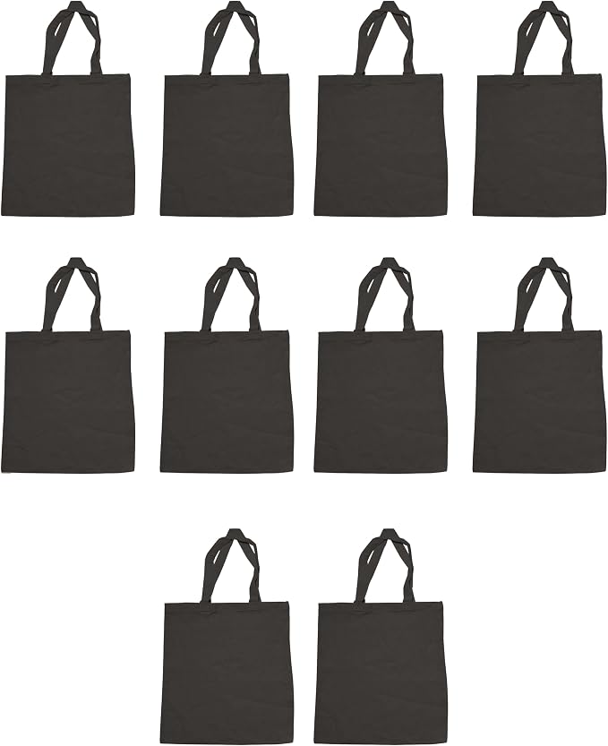 DISCOUNT PROMOS Cotton Canvas Tote Bags Set of 10, Bulk Pack - Reusable, Great for Shopping, Grocery, Beach, Picnic, Wedding Favors - Dark Grey by DISCOUNTPROMOS