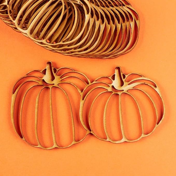 Pack of 12 Unfinished Wood Pumpkin Patch Cutouts - Thanksgiving Halloween Pumpkin Wooden Shapes for Fall Crafts and Autumn Decorations - Made in USA (6" L x 3" W) by FactoryDirectCraft
