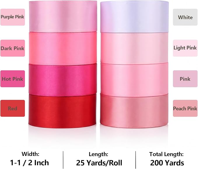 200 Yards Ribbon,1-1/2 Inch Satin Ribbon,Pink Satin Ribbons | Perfect for Gift Wrapping,Wedding Decoration,Handmade Bows,Wrapping Bouquet and More - Image 2